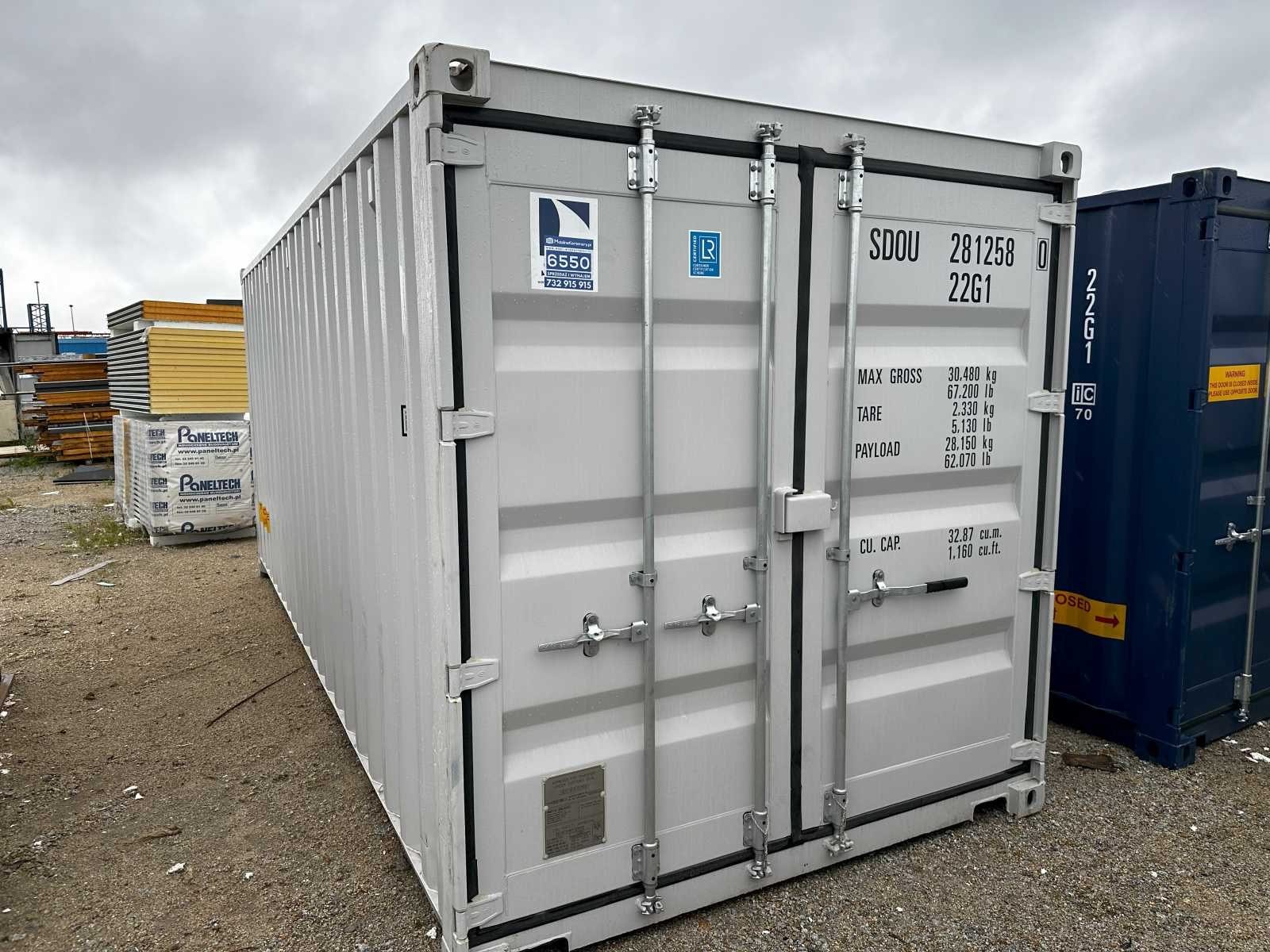 Kontener morski 20 DV One Way Double Door – szary RAL 7035