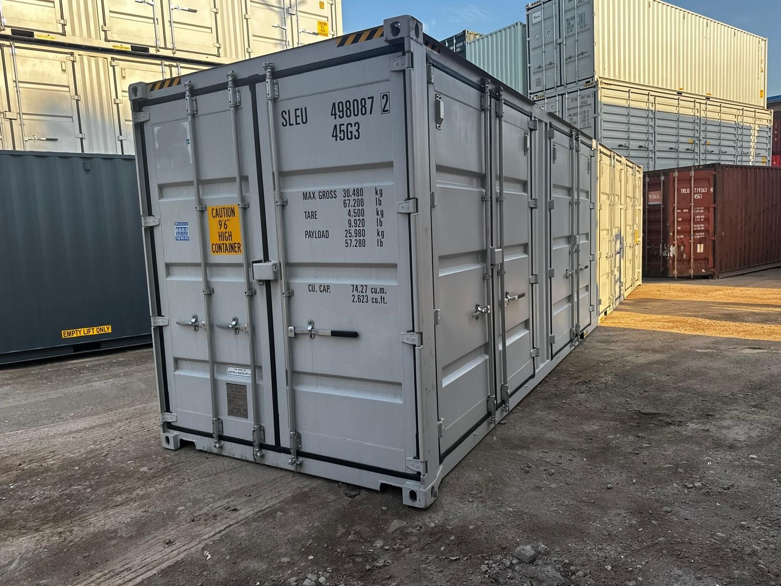 Nowy kontener magazynowy 40 HC Open Side – szary RAL 7035