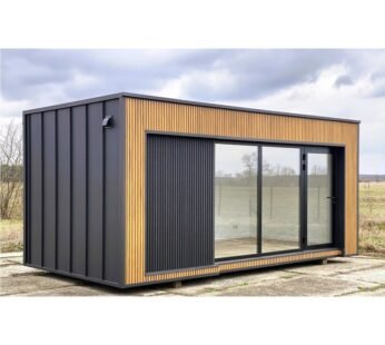 Prefabrykowany moduł 18 m² – drewno i antracyt